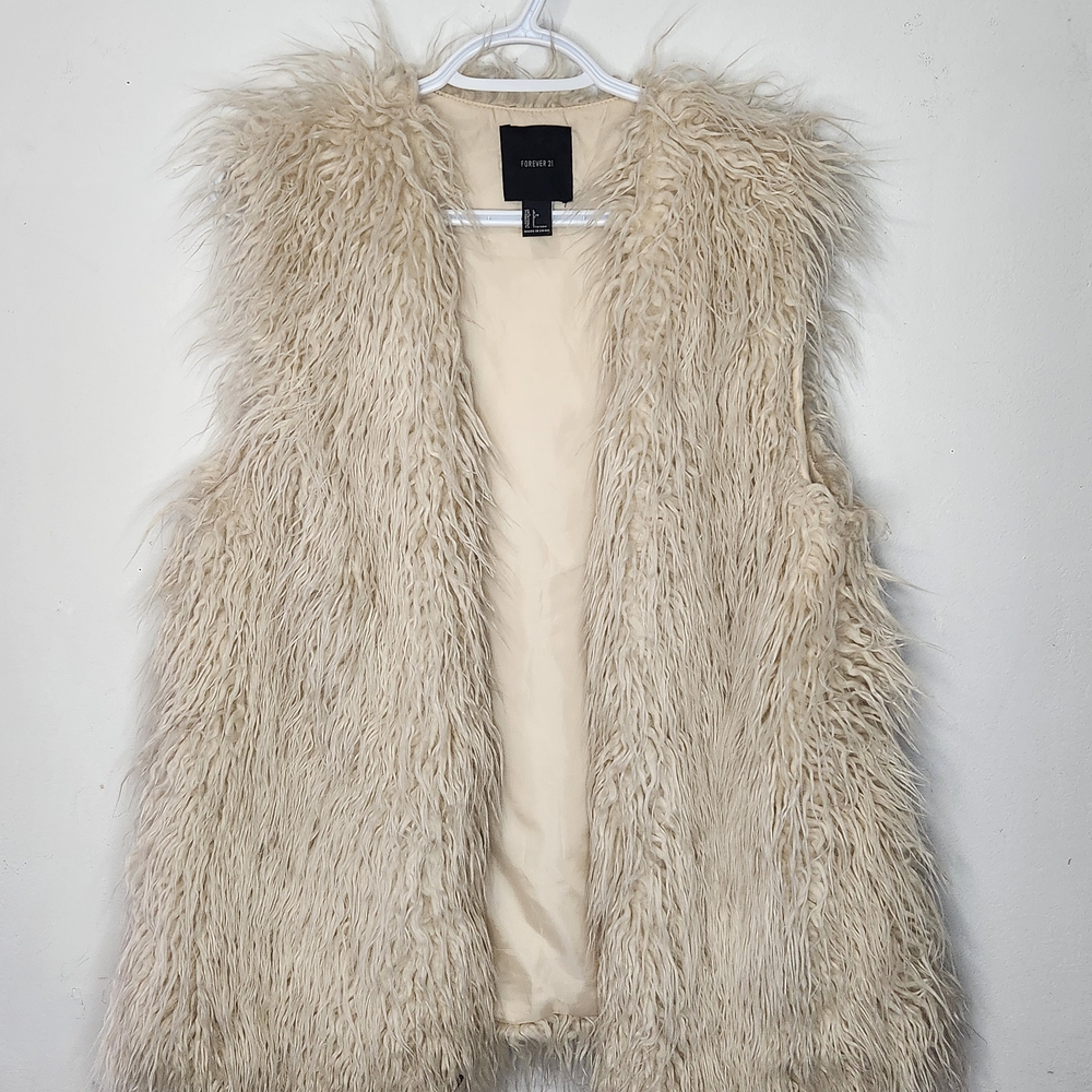 Forever 21 Beige Shaggy Faux Fur Vest